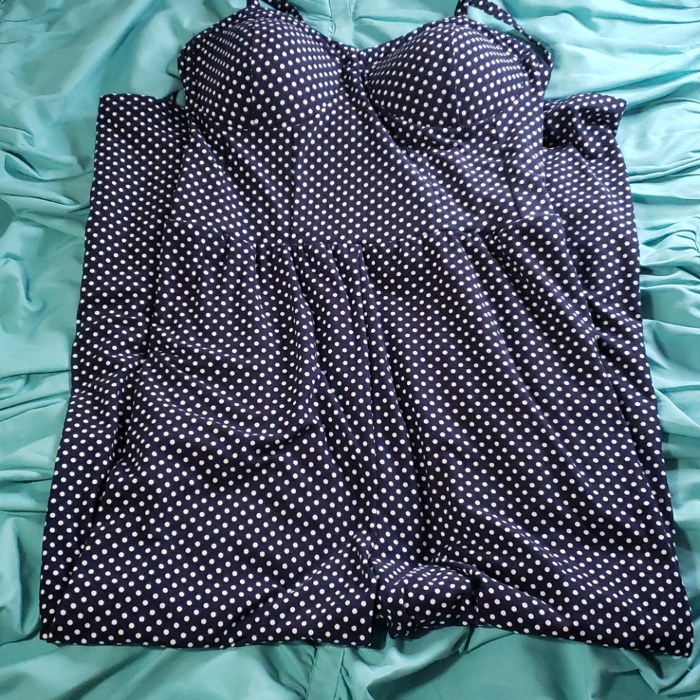 Blue poka dot romper